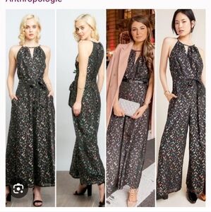 Anthropologie Sz 10 Eva Franco Metallic Mod Print On Black Jumpsuit NEW